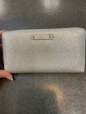 kate spade silver glitter zip-around wallet